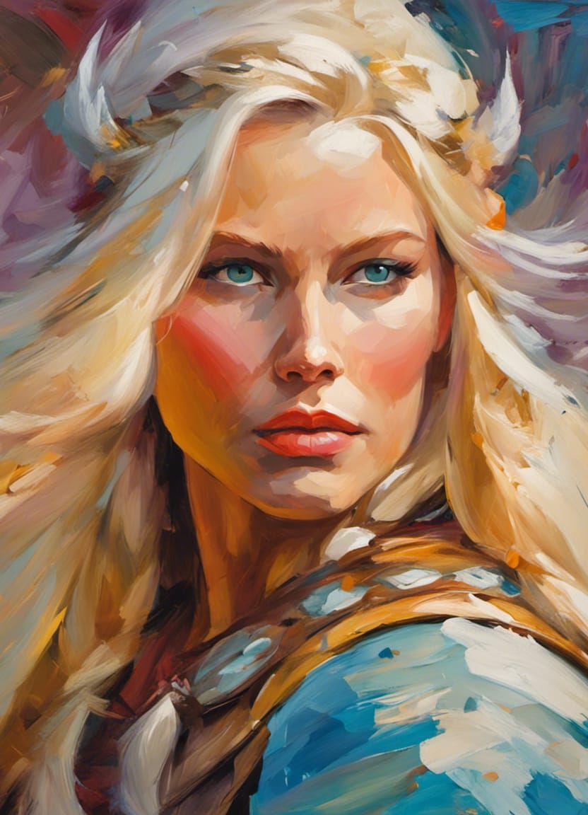Blonde Viking Woman in Impasto Oil Painting