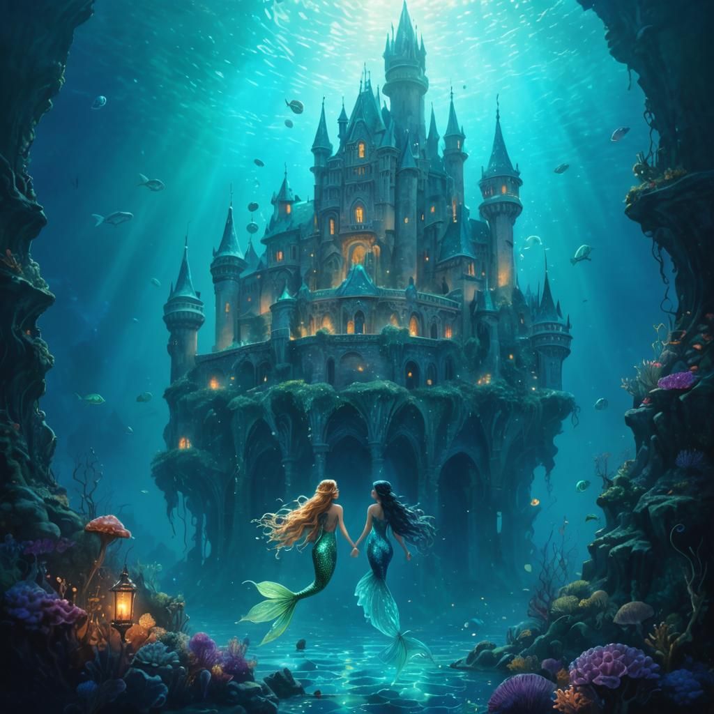 Underwater Fantasy Scene in Vibrant Watercolor Style