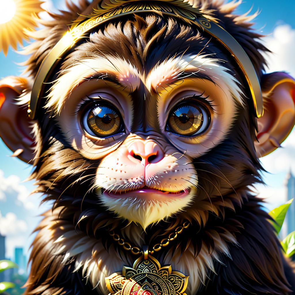 Chibi Monkey Portrait with Mandala Background