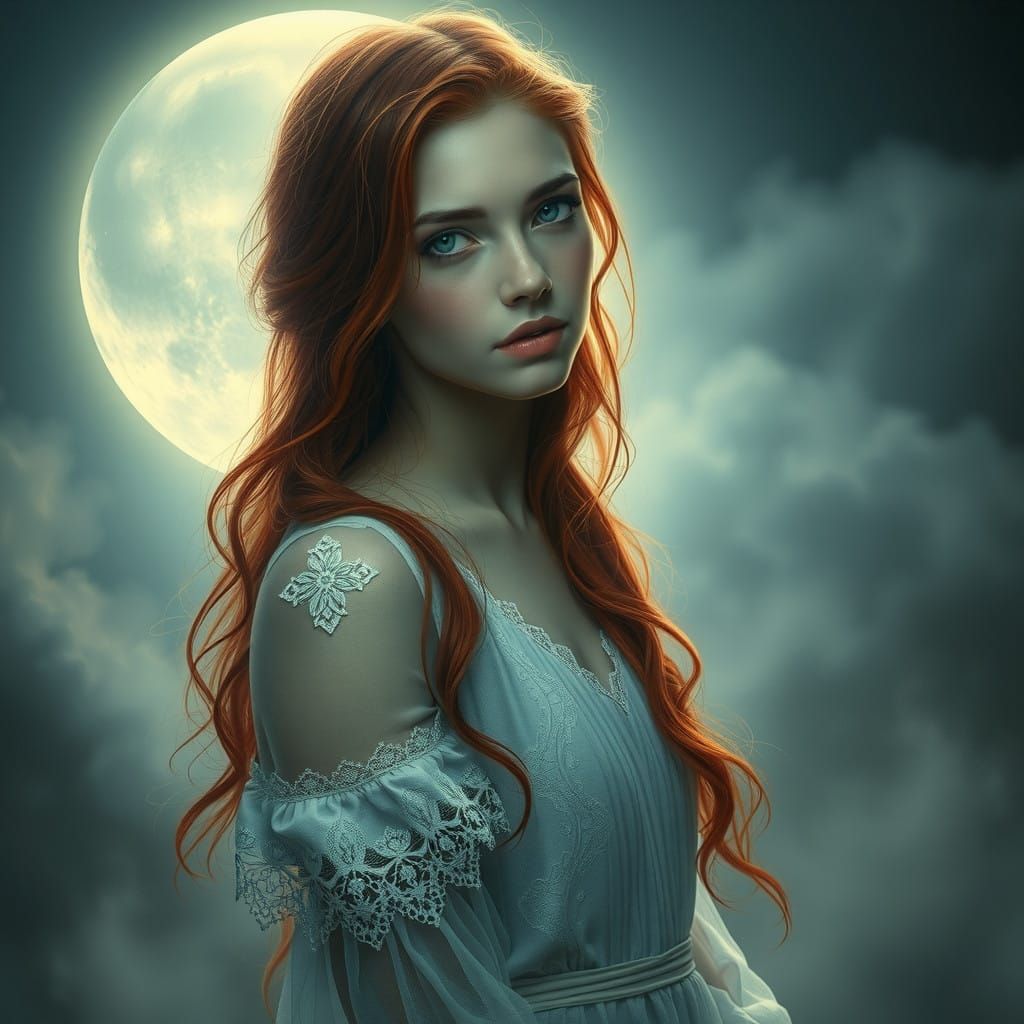 Serene Moonlit Beauty in Antique White Lace