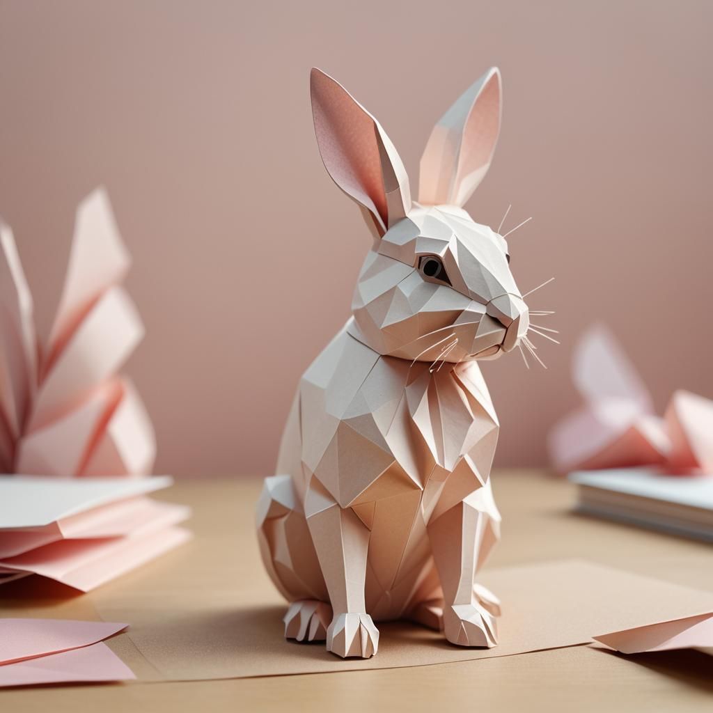 Delicate Paper Bunny Origami in Soft Focus