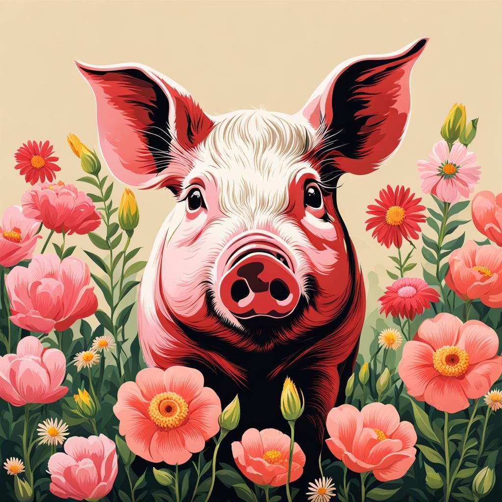 Pig with Floral Adornment