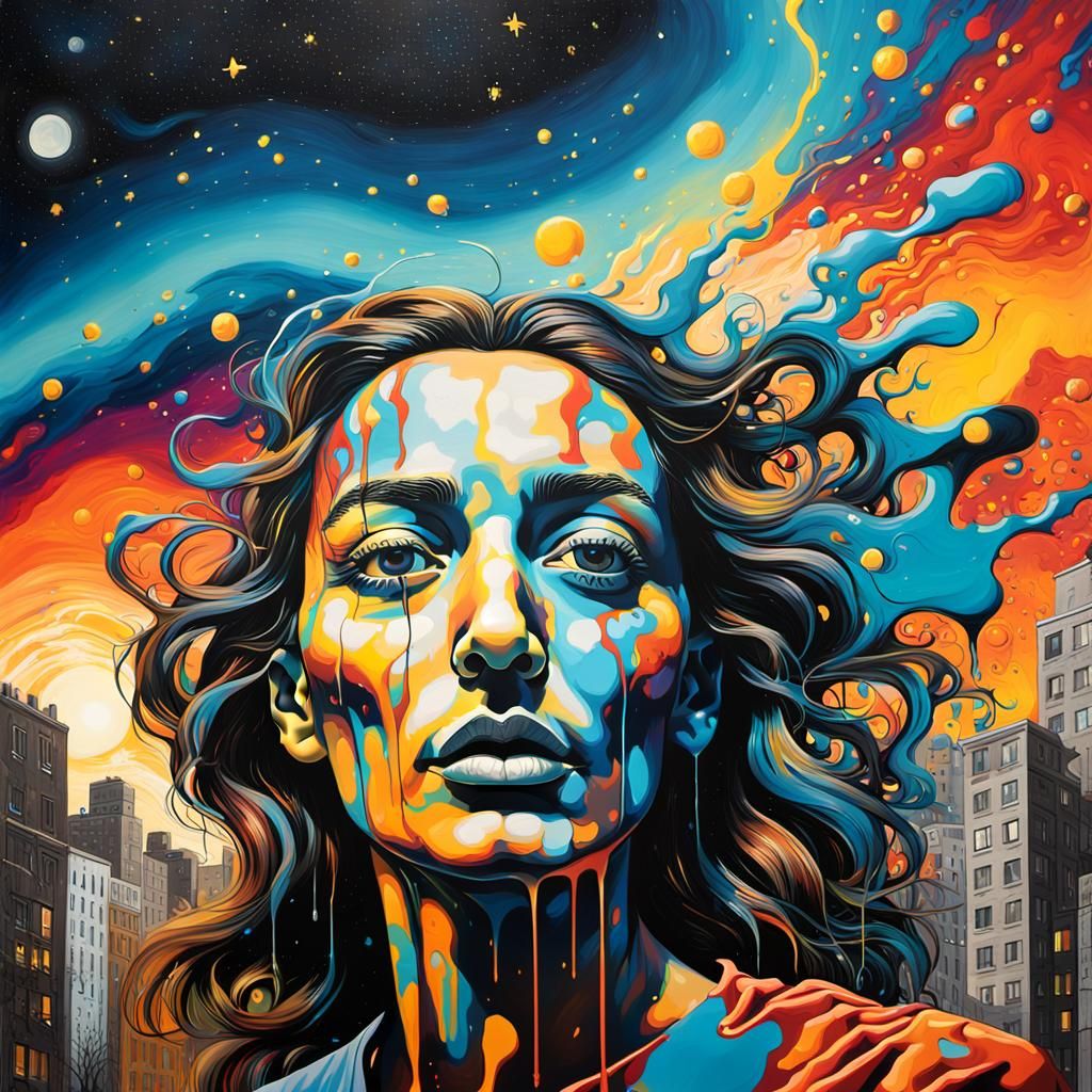 Vibrant Street Art with Melting Cityscape