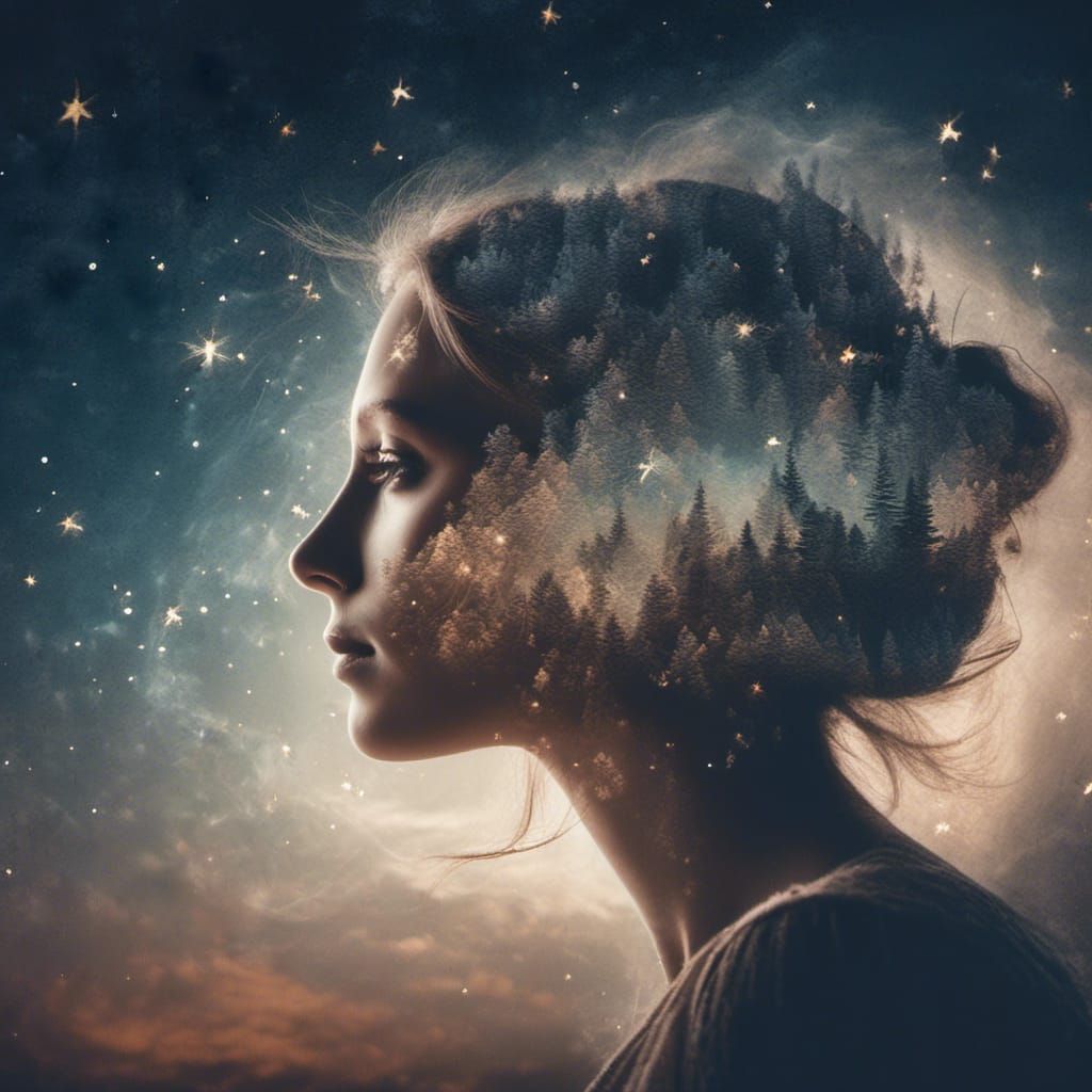 silhouette of a woman's face  exquisite  moon stars double e...
