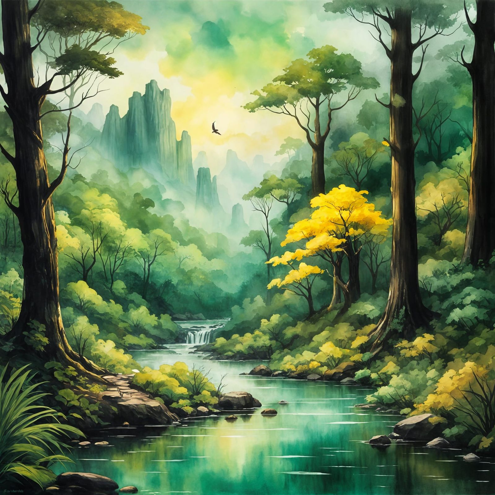 Lush Jungle Landscape in Magical Realist Style