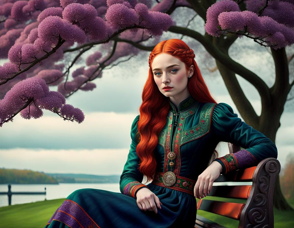 Hyperrealistic Portrait of Woman on Bench