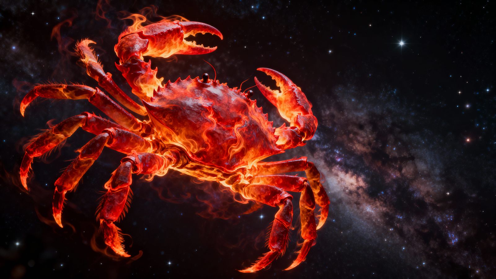 Fiery Flame Crab in Cosmic Darkness