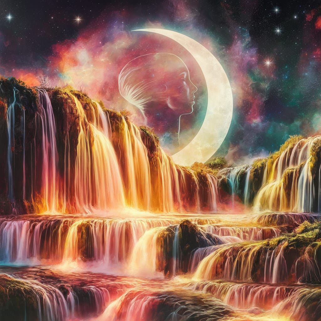 Whimsical Moonlit Encounter in Dreamlike Oil Painting