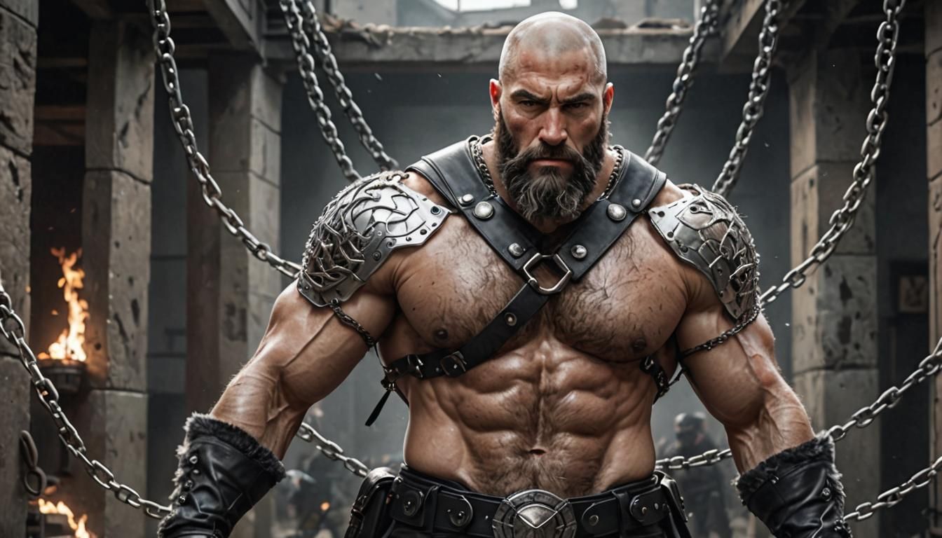 Hyperrealistic Hairy Hero in Silver and Leather