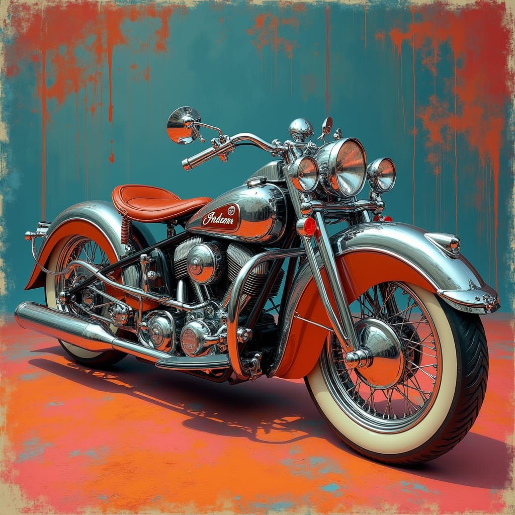 Vintage Chrome Indian Motorcycle Beyond the Borders