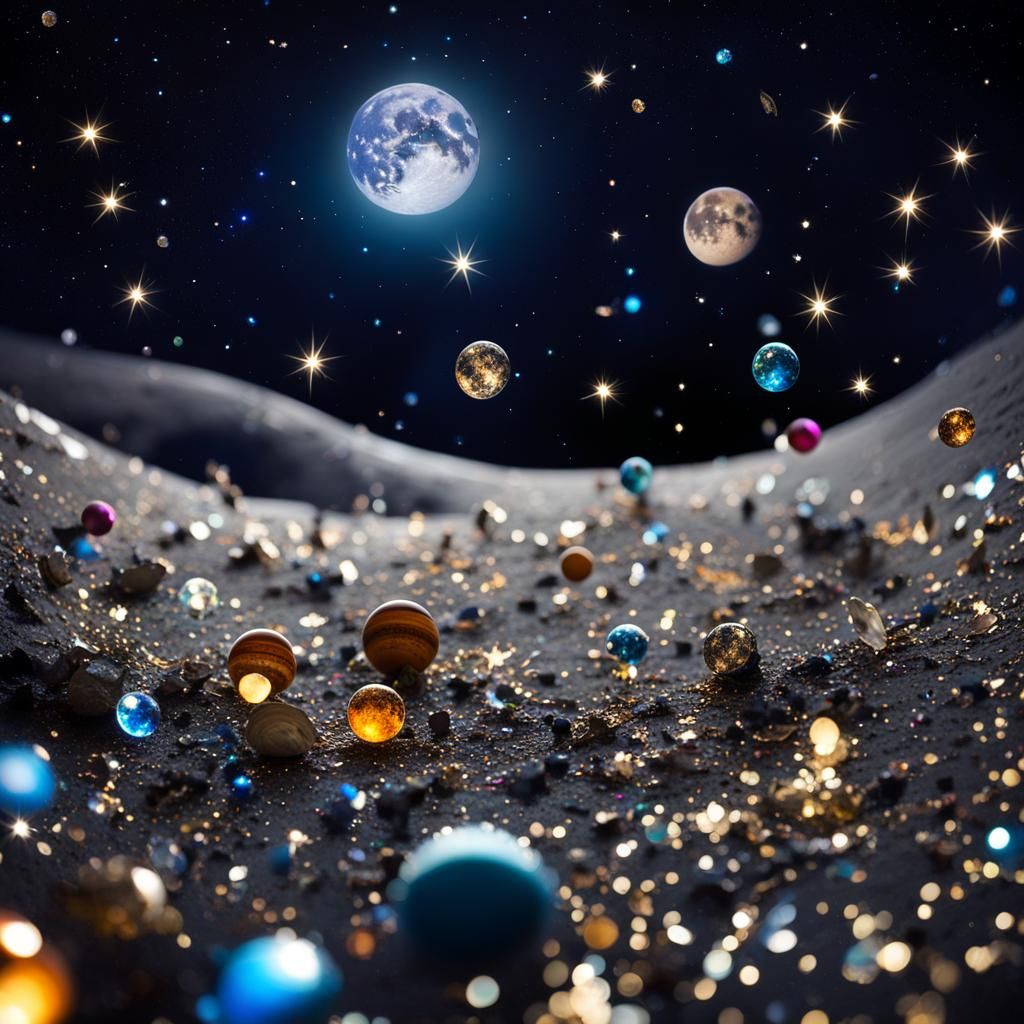 Mouse on Moon with Confetti in Macro Photograph