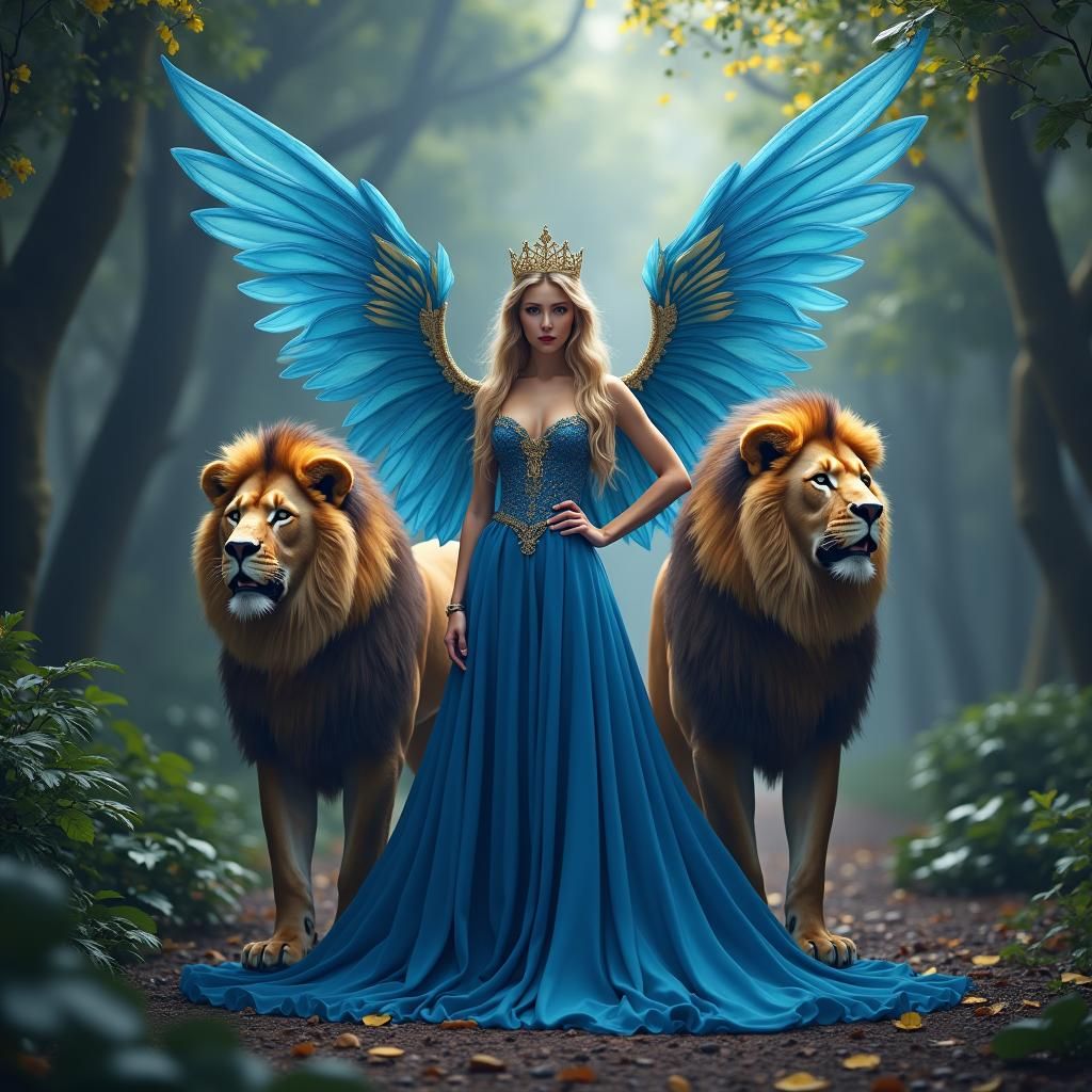Regal Woman with Lions in a Fantasy Art Style
