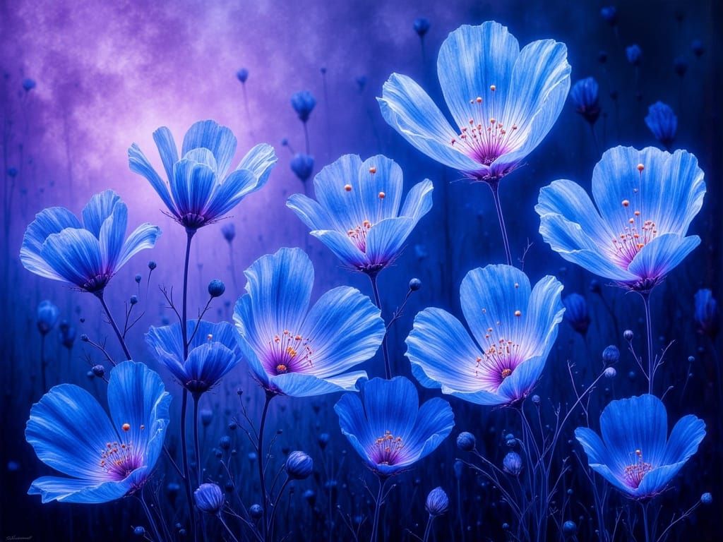 <lora:Abstract Reality:1.0> delicate blue translucent flower...