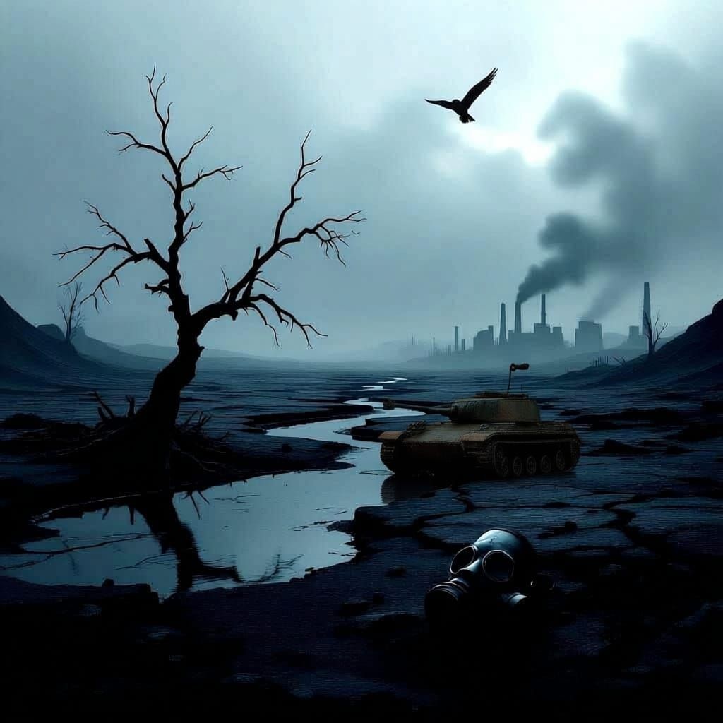 Desolate Cratered Landscape in Ominous Grey