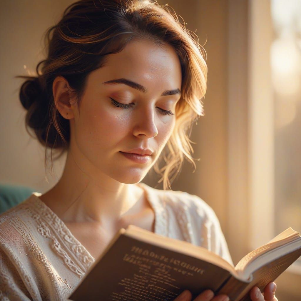 Woman Reading Book with Soft Focus in Impressionism Style