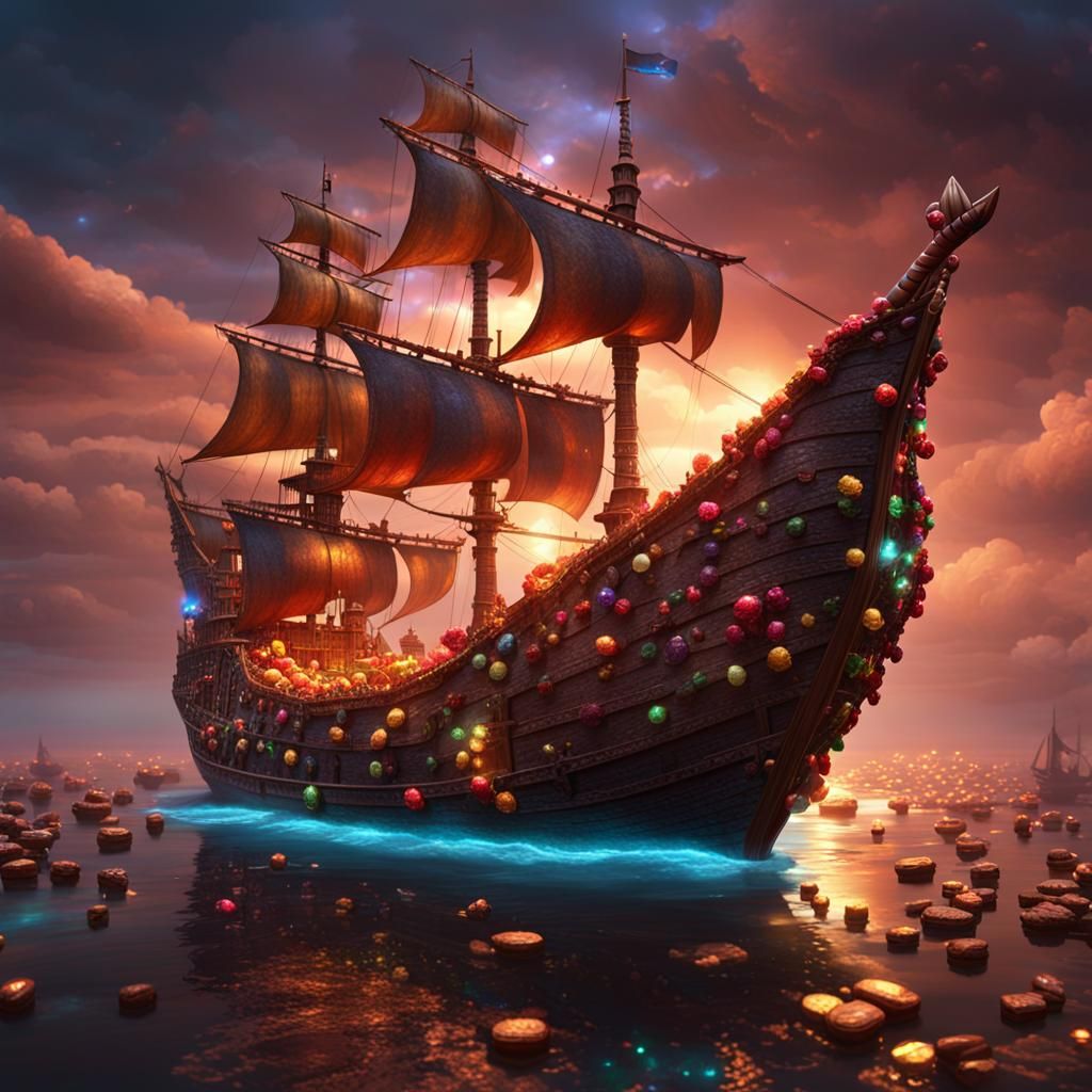 Jelly Candy Ship Sails Chocolate Cake Sea