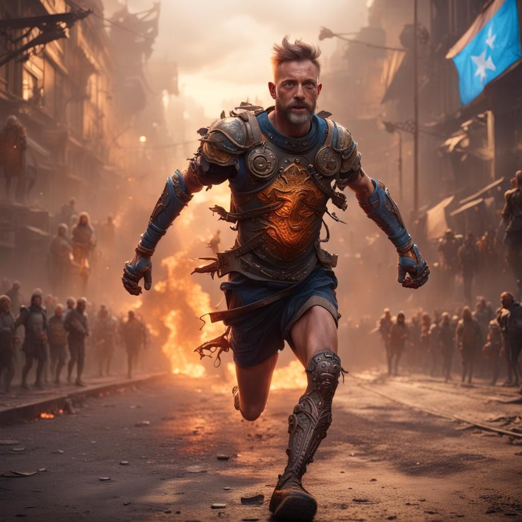 Marathon Winner with Prosthetic Legs in Digital Art