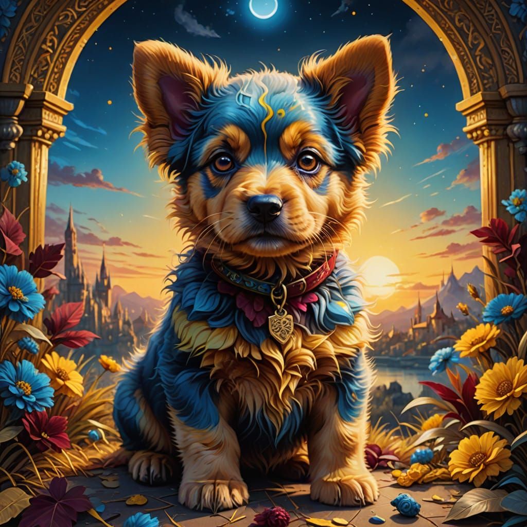 Magical Puppy Portrait in Vibrant Colors