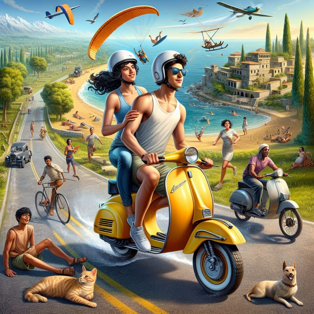 Vespa Ride with Village, Sea, and Sky View