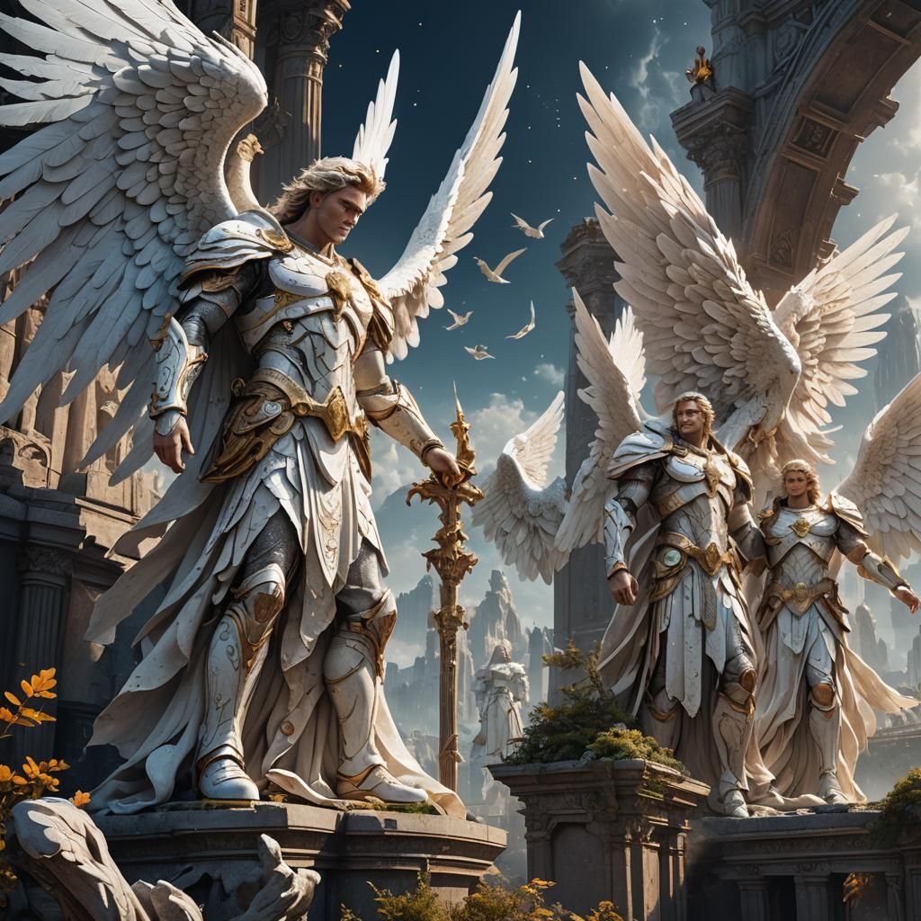 Angelic Guardians: A Detailed Fantasy Painting