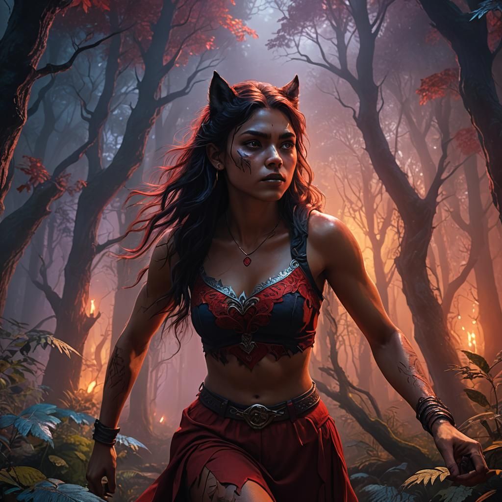 Teenage Werewolf Transformation in Mystical Forest