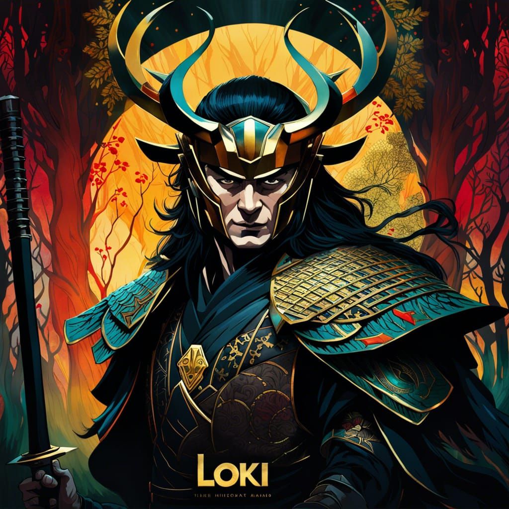 Loki as Samurai in Watercolor Style