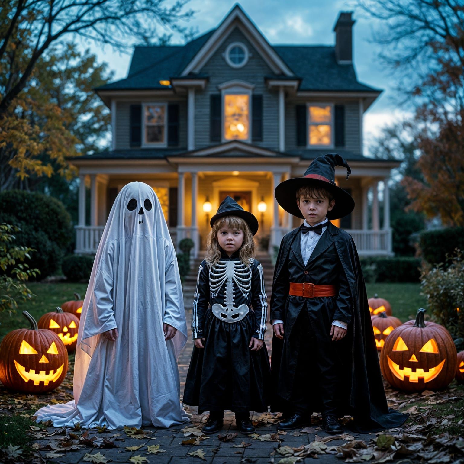 Children Trick-or-Treating at Haunted House
