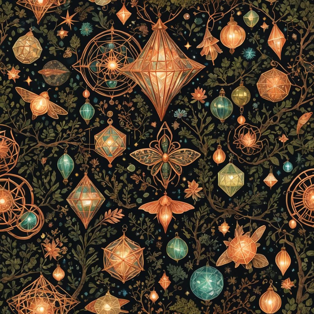 Psychedelic Labyrinth with Fireflies in Surrealist Style