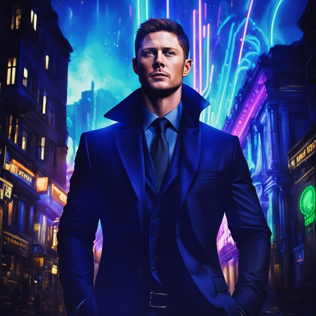 Detective in Edinburgh at Night with Neon Lights