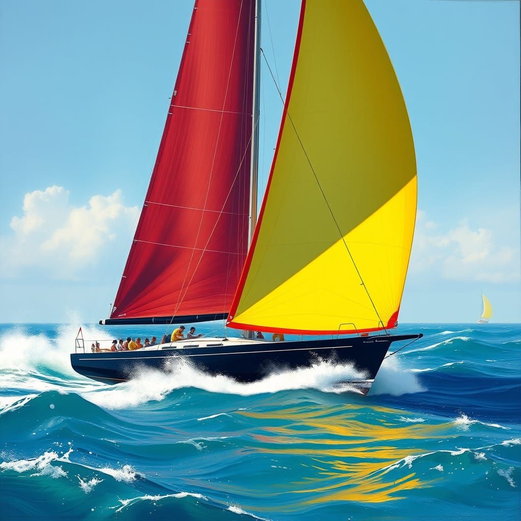 Classic America's Cup Yacht with Vibrant Spinnaker Sail