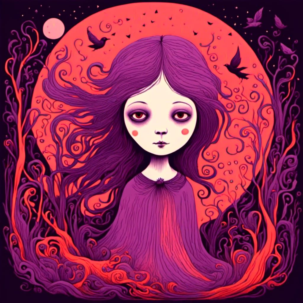 Beautiful Angel Witch in Purple and Orange