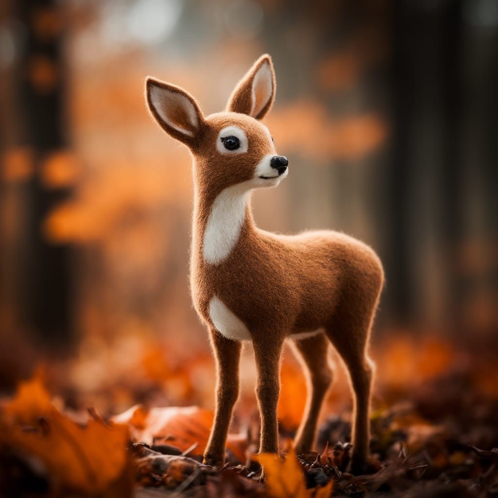 Exquisite Felt Deer in Autumnal Forest