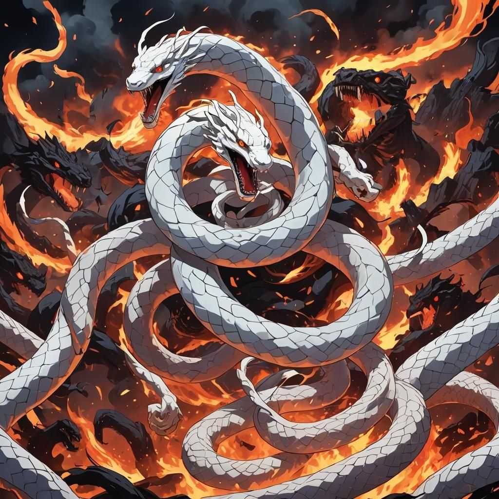 Hundred-Headed Snake Fighting Demon: Anime Art