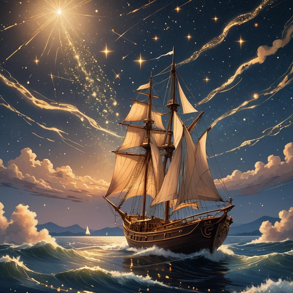 Celestial Sailboat Glides Through Starry Cosmos