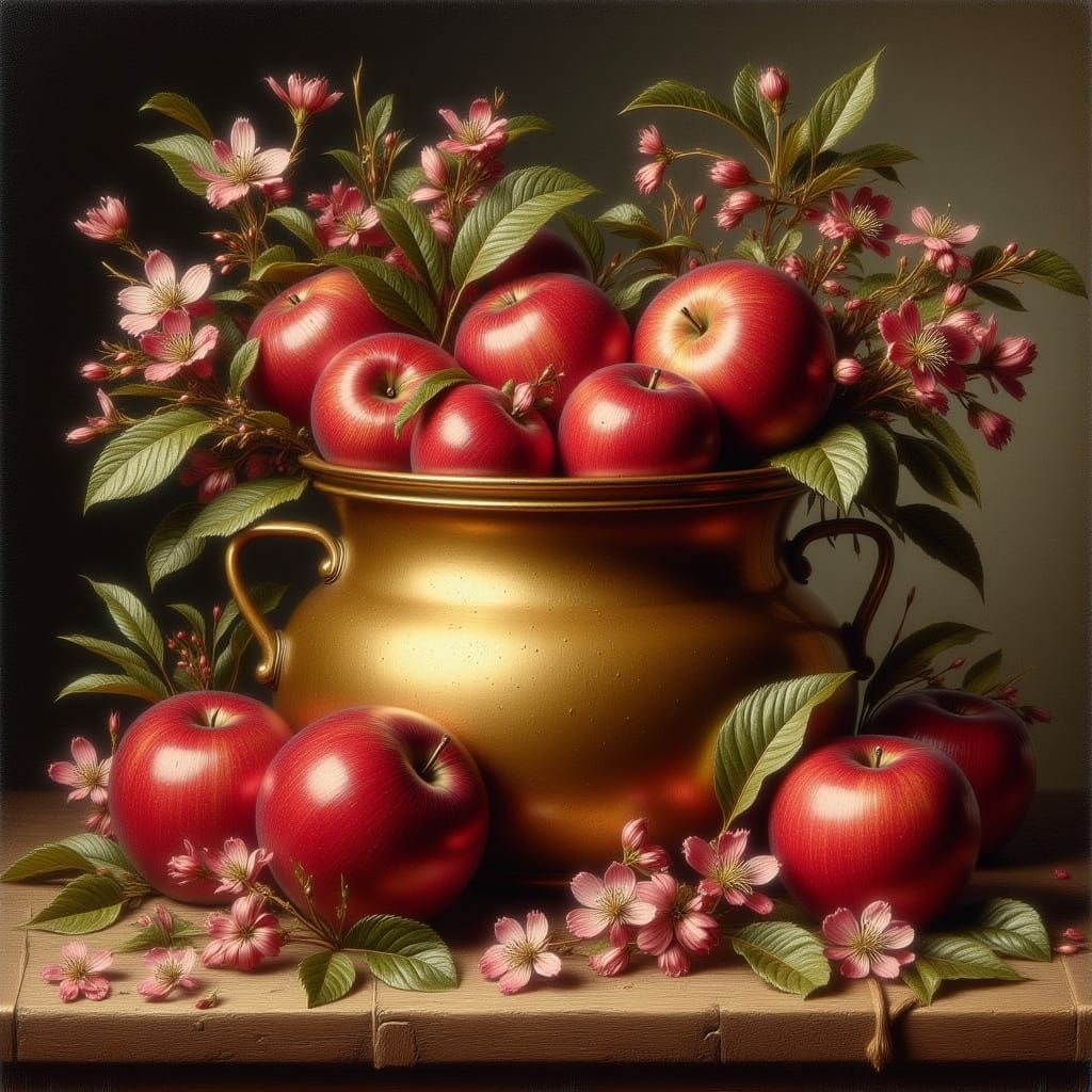 Golden Pot of Apples: Surreal Still Life