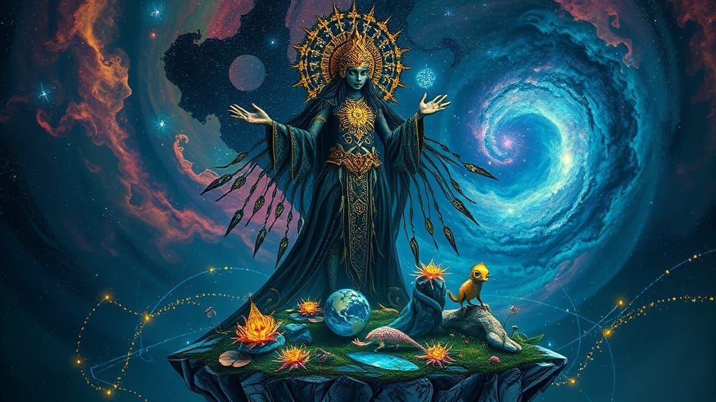 Mystical Shaman in Bio-Art Style with Bioluminescent Flora