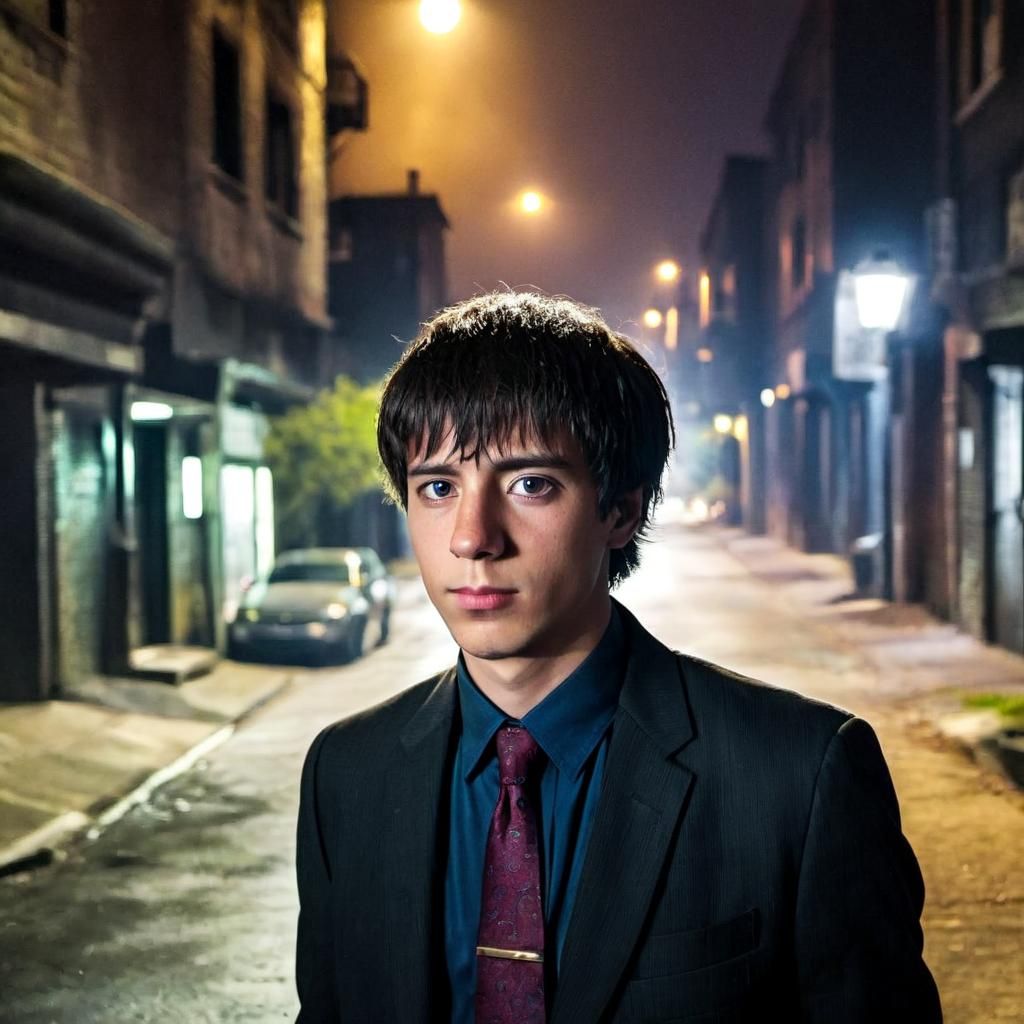 Film Noir Portrait of Gangster in Smoky Alley