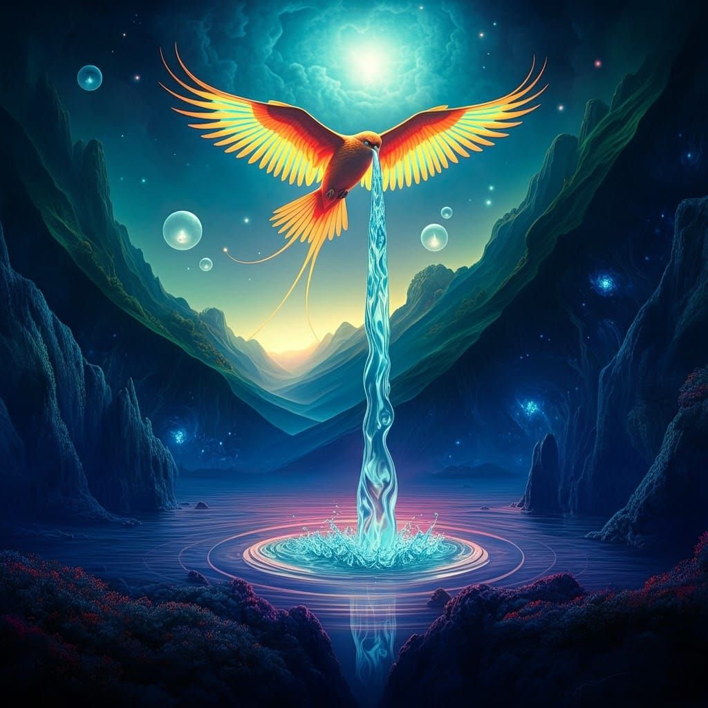 Luminous Bird in Flight: Surreal Helium Wonderland