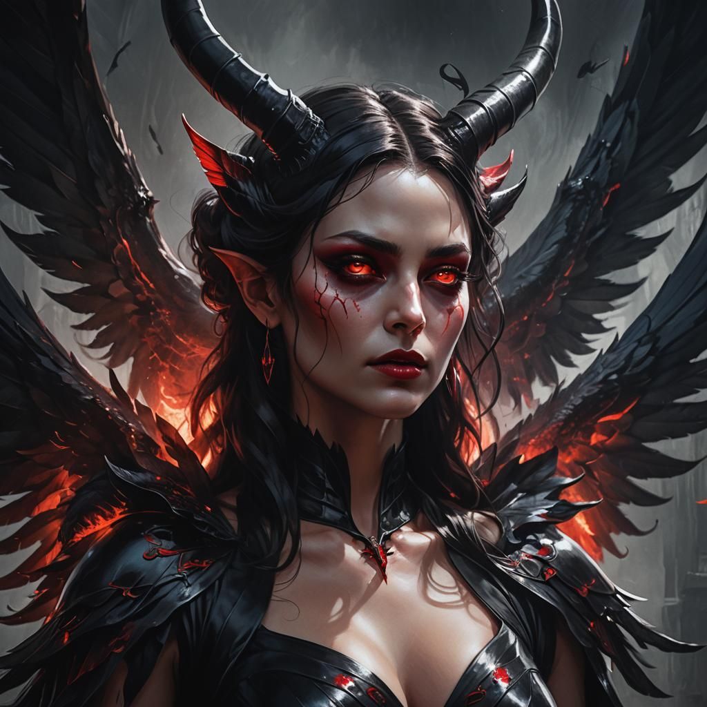 Sensual Demonic Woman in Dark Fantasy Art