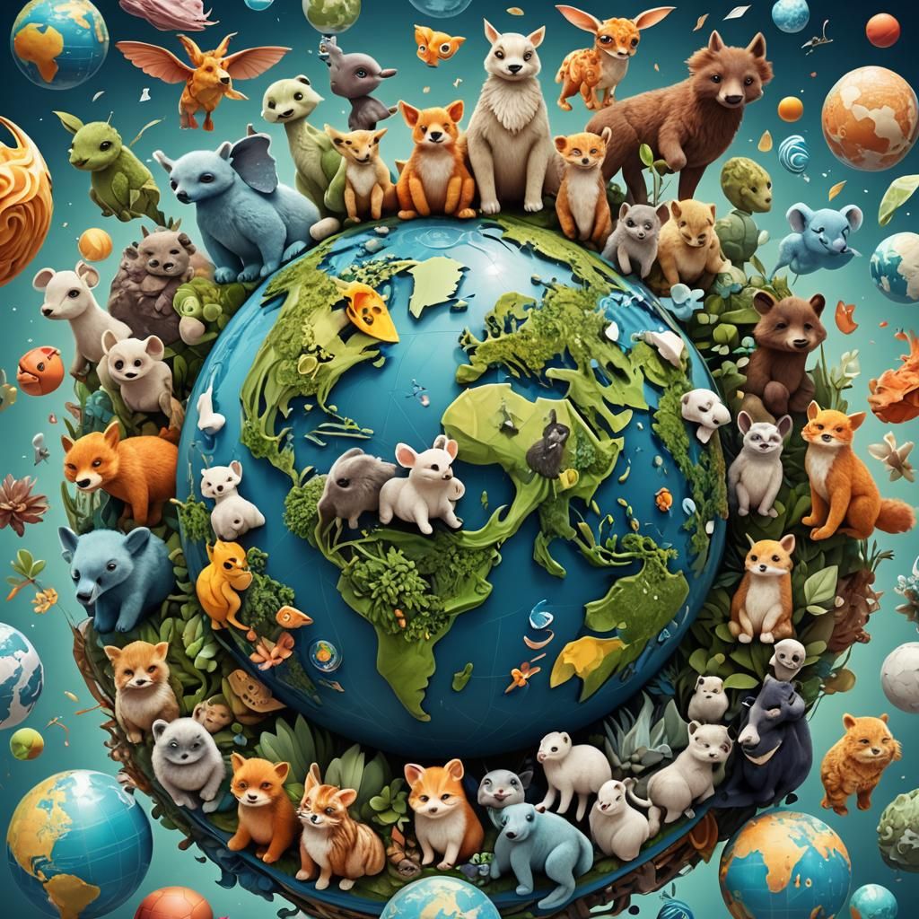 Cute Baby Animals Celebrate Earth Day on Globe