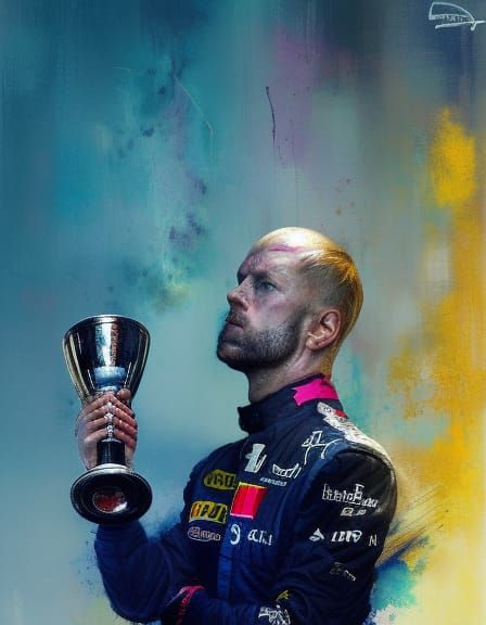 Formula 1 Driver Celebrates Victory: Digital Oil Portrait