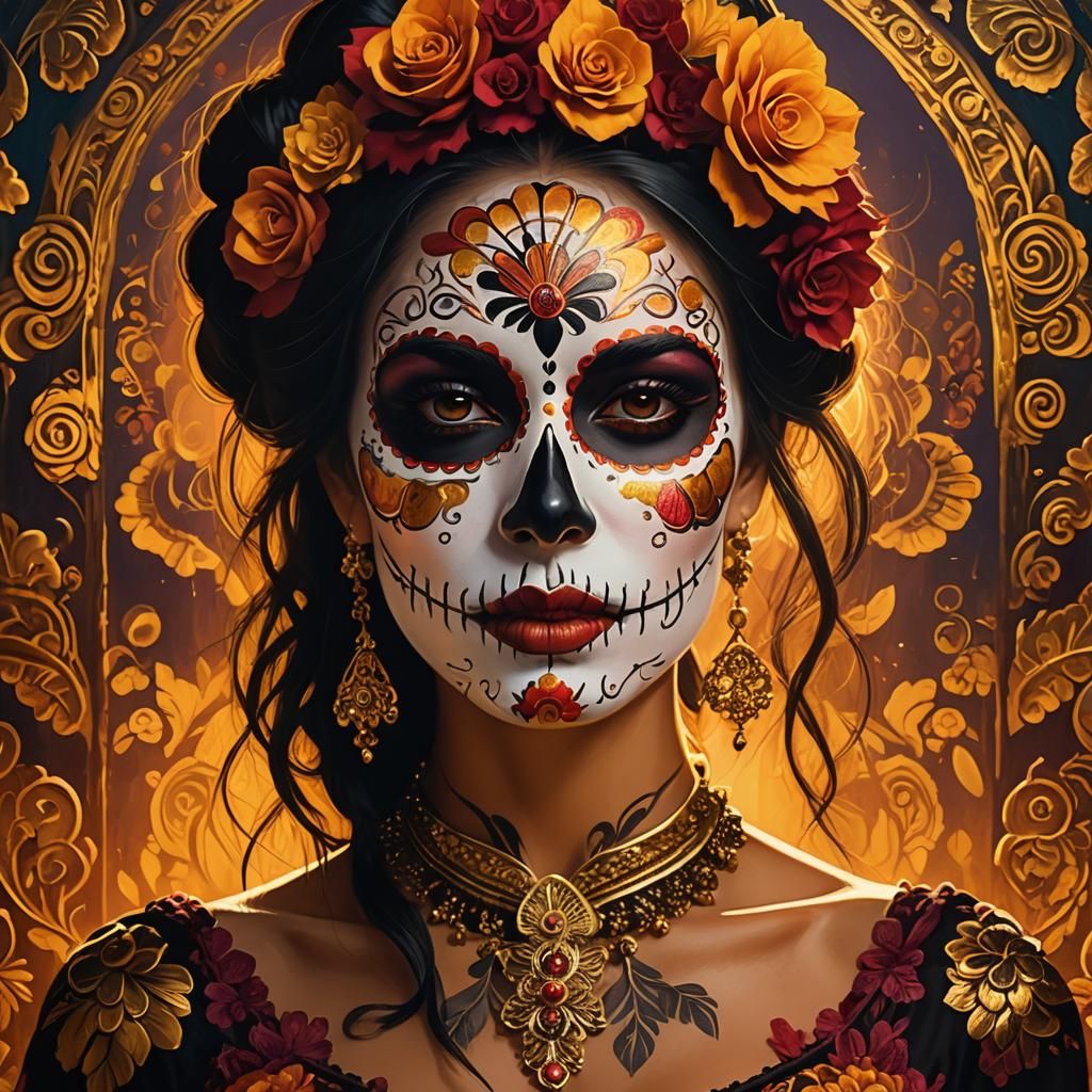 Woman in Día de los Muertos Face Paint
