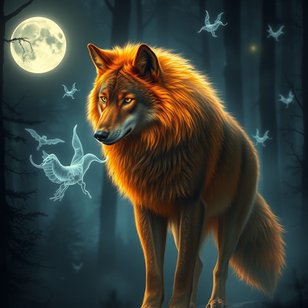 Fiery Wolf in Mystical Forest: Fantasy Concept Art