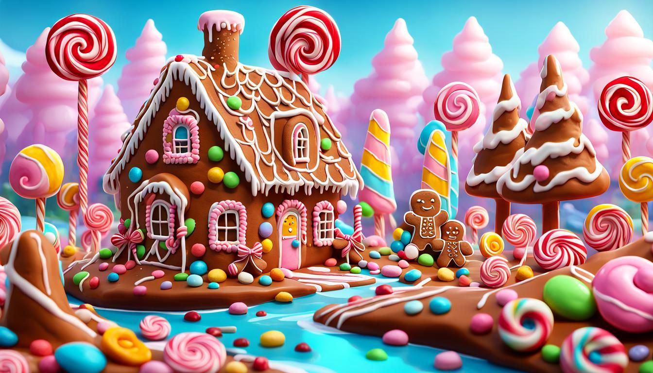 Fantasy Gingerbread House in Candyland Style