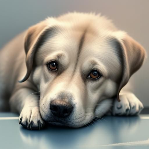 Sad Dog at Veterinarian in Watercolor Style