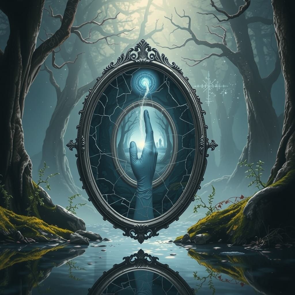 Surreal Realm Reflected in Cracked Mirror