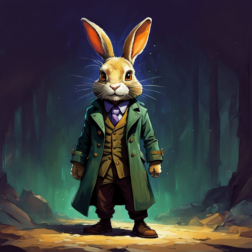 Whimsical Rabbit Person in Vibrant Oil Painting Style