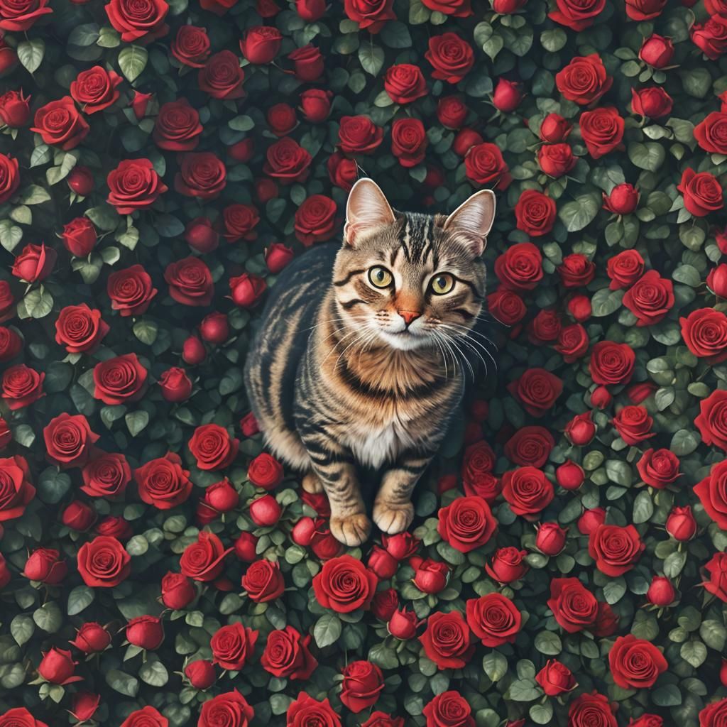 Cat on Roses: Fantasy Concept Art