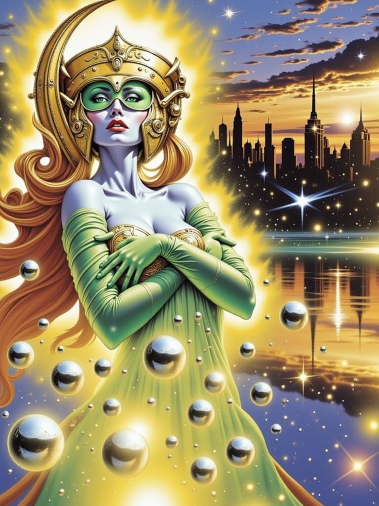 Futuristic Woman in Brass Helmet, Hyperrealism Style