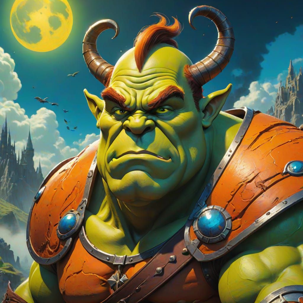 Shrek as Epic Fantasy Hero in 1970s-Style Comic Book Art
